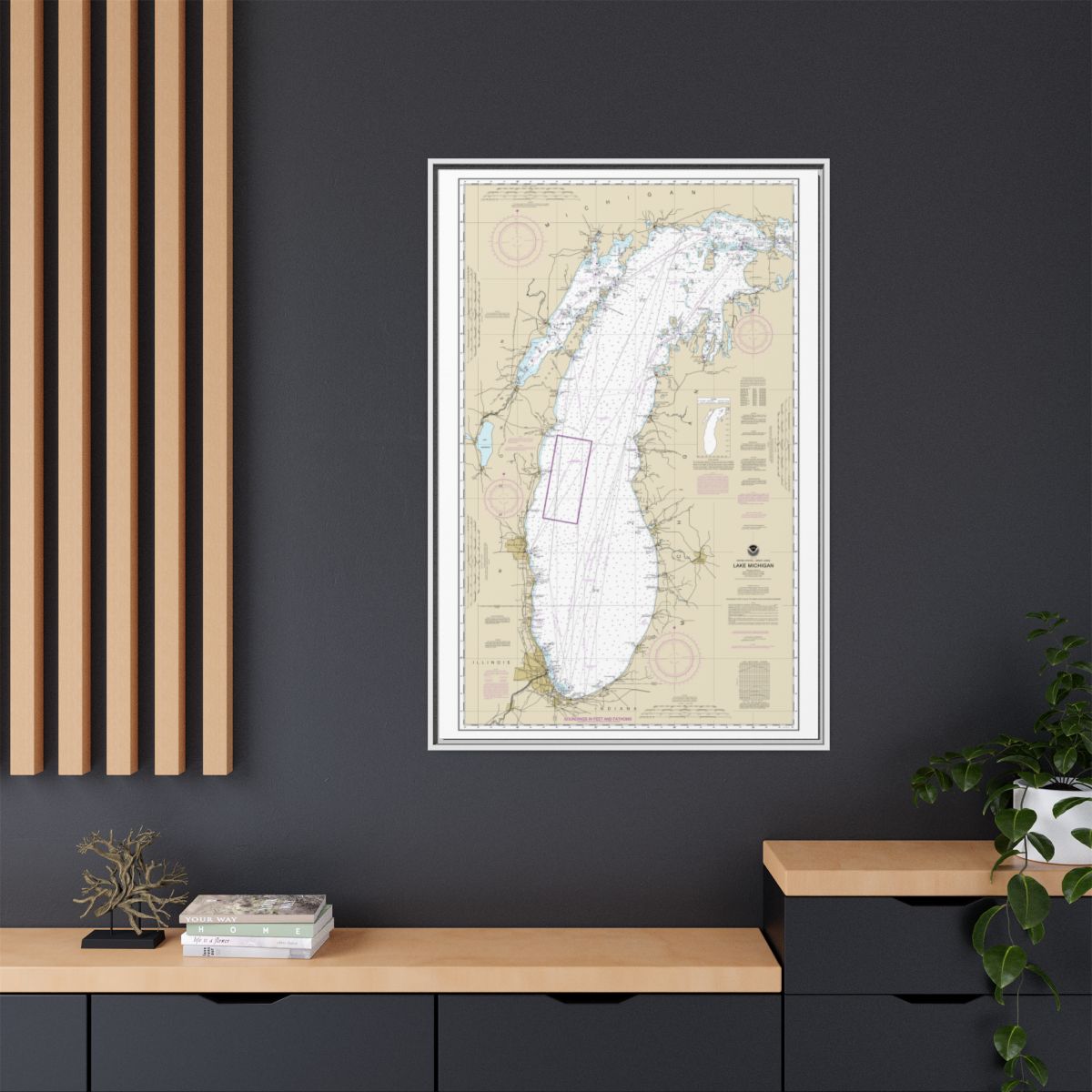Chart 14901 Lake Michigan (Mercator Projection) - NOAA Nautical Chart Floating Frame Canvas | 20" x 30" | 24" x 36" | 32" x 48" - White context-2