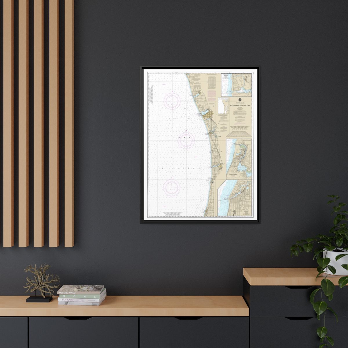 Chart 14906 South Haven to Stony Lake;South Haven;Port Sheldon;Saugatuck Harbor - NOAA Nautical Chart Floating Frame Canvas | 24" x 32" | 30" x 40" - Black context-2
