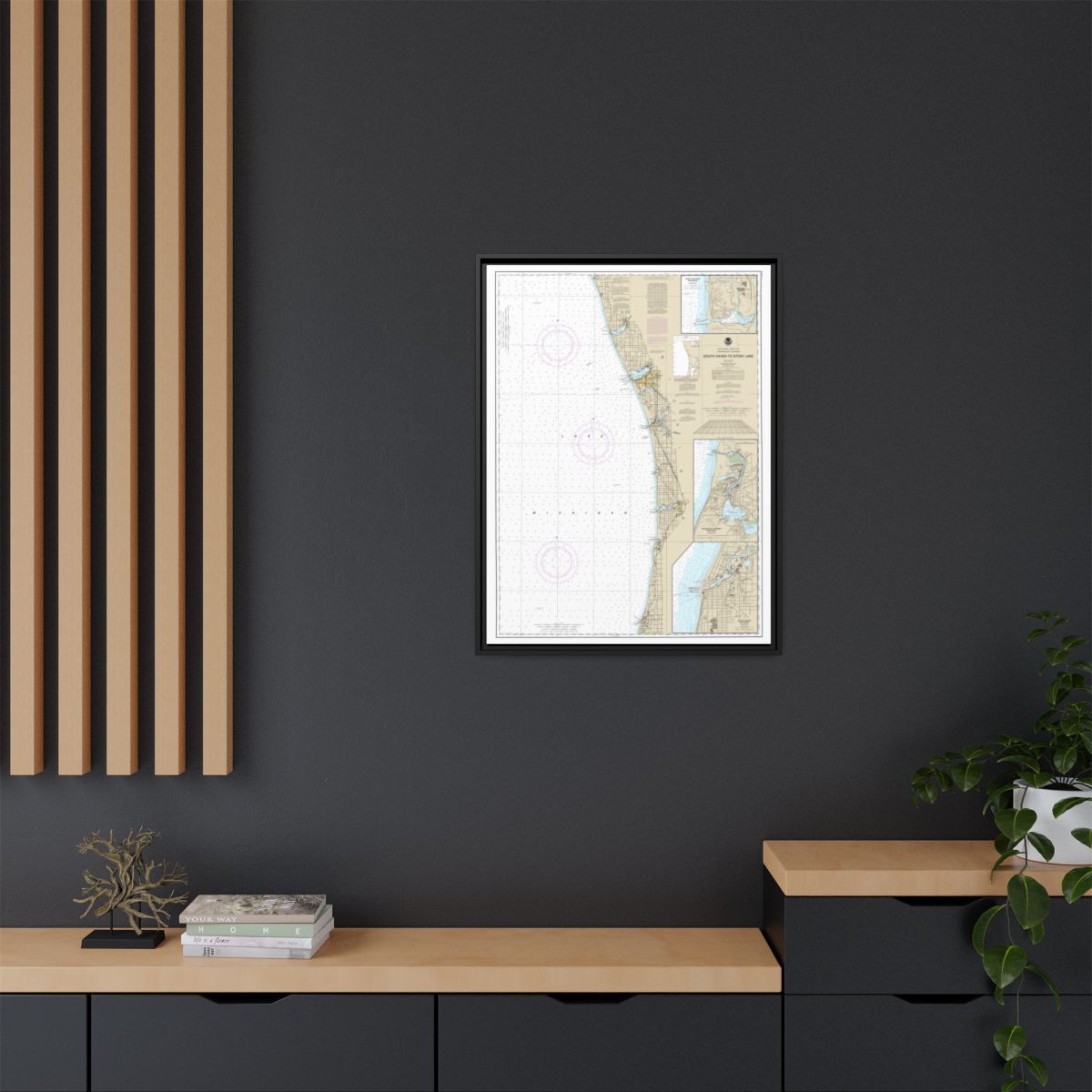 Chart 14906 South Haven to Stony Lake;South Haven;Port Sheldon;Saugatuck Harbor - NOAA Nautical Chart Floating Frame Canvas | 24" x 32" | 30" x 40" - Black context-2
