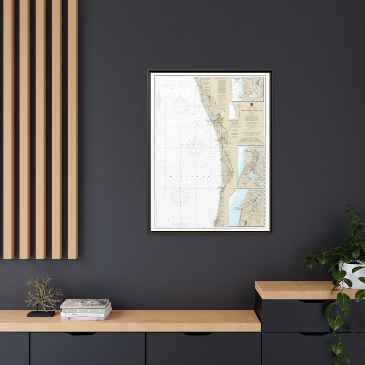 Chart 14906 South Haven to Stony Lake;South Haven;Port Sheldon;Saugatuck Harbor - NOAA Nautical Chart Floating Frame Canvas | 24" x 32" | 30" x 40" - Espresso context-2