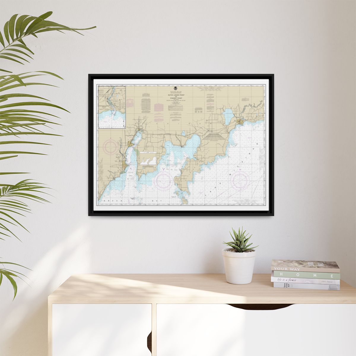 Chart 14908 Dutch Johns Point to Fishery Point, including Big Bay de Noc and Little Bay de Noc;Manistique - NOAA Nautical Chart Floating Frame Canvas | 32" x 24" | 40" x 30" - Black context-1