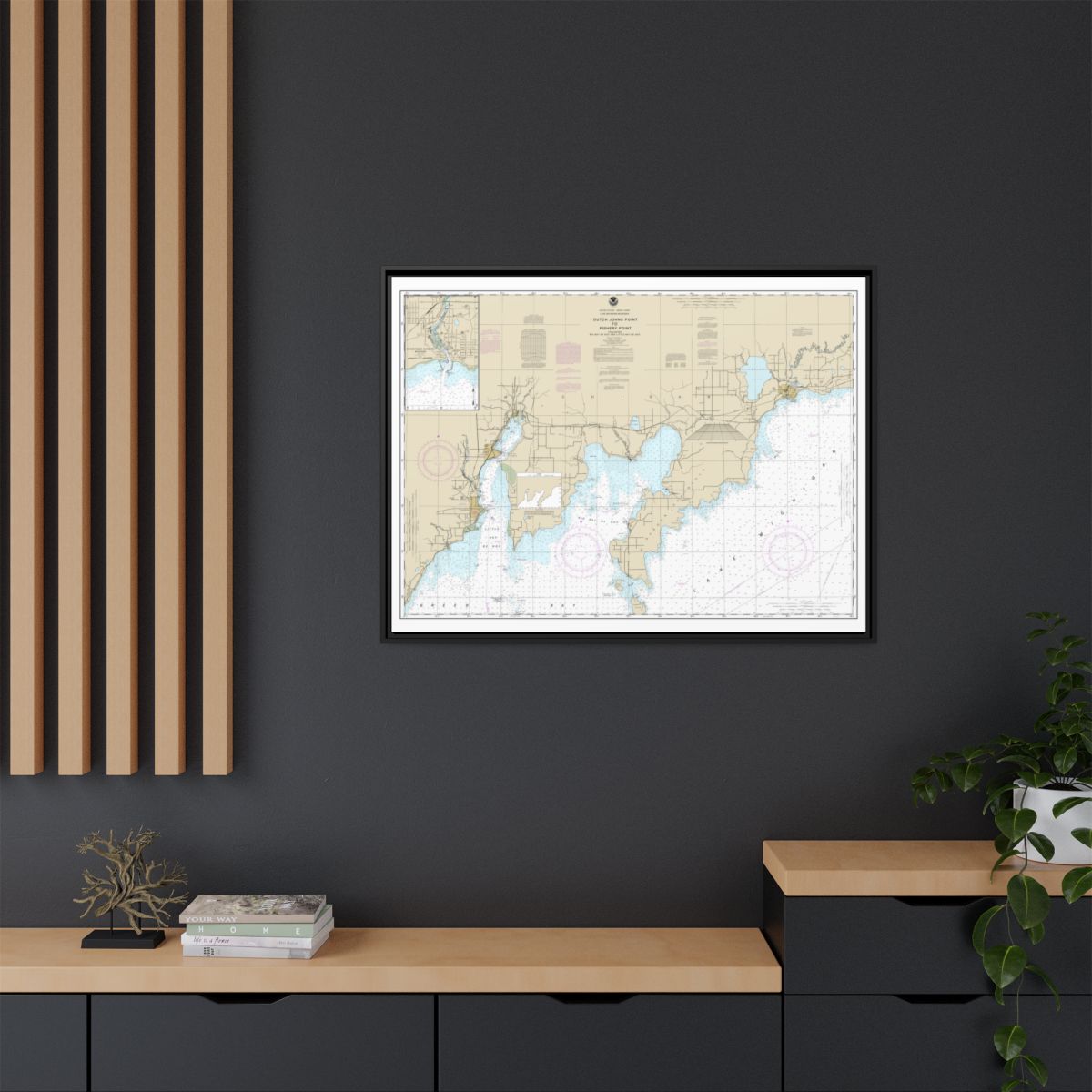 Chart 14908 Dutch Johns Point to Fishery Point, including Big Bay de Noc and Little Bay de Noc;Manistique - NOAA Nautical Chart Floating Frame Canvas | 32" x 24" | 40" x 30" - Black context-2