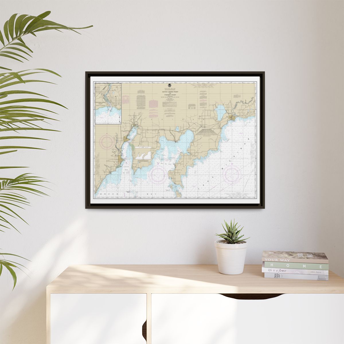 Chart 14908 Dutch Johns Point to Fishery Point, including Big Bay de Noc and Little Bay de Noc;Manistique - NOAA Nautical Chart Floating Frame Canvas | 32" x 24" | 40" x 30" - Espresso context-1