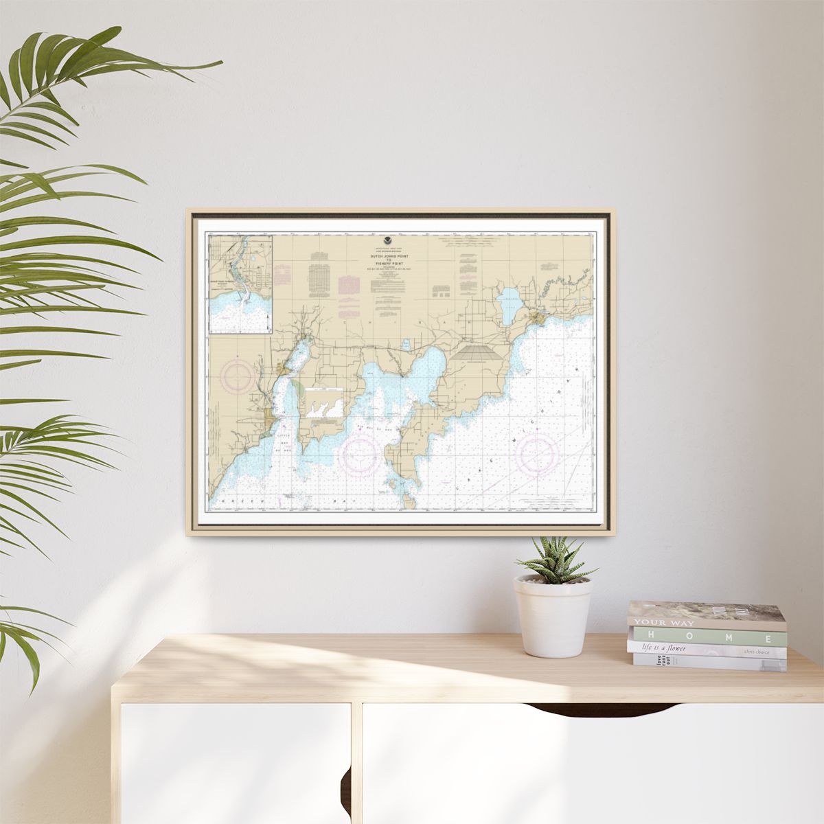 Chart 14908 Dutch Johns Point to Fishery Point, including Big Bay de Noc and Little Bay de Noc;Manistique - NOAA Nautical Chart Floating Frame Canvas | 32" x 24" | 40" x 30" - Natural context-1