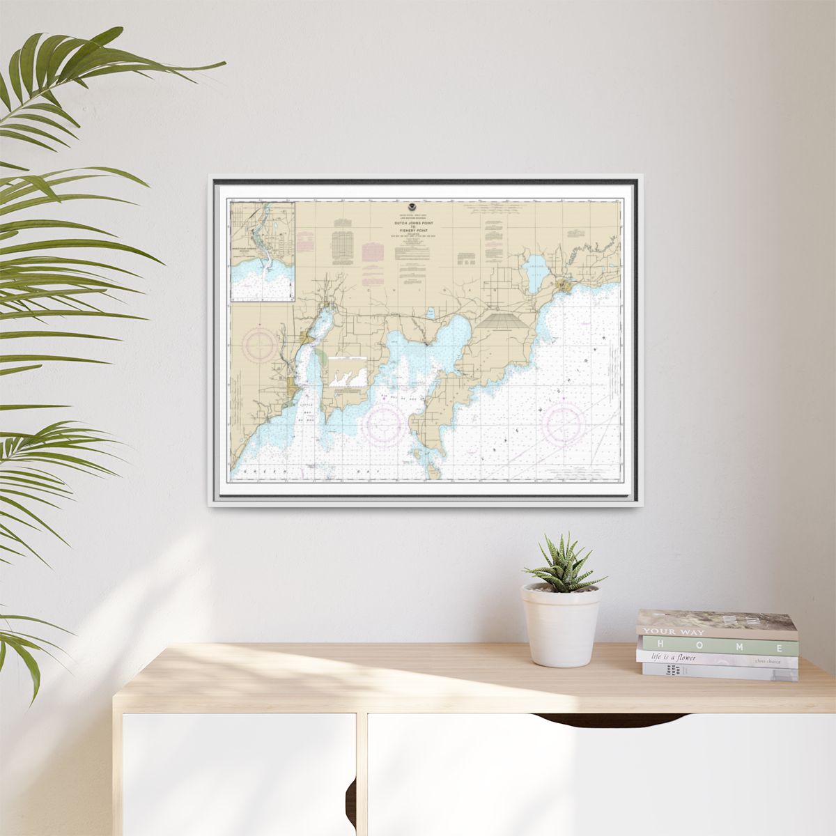 Chart 14908 Dutch Johns Point to Fishery Point, including Big Bay de Noc and Little Bay de Noc;Manistique - NOAA Nautical Chart Floating Frame Canvas | 32" x 24" | 40" x 30" - White context-1