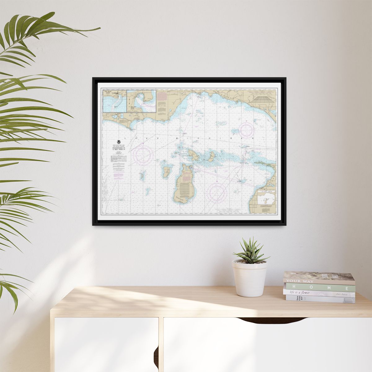 Chart 14911 Waugoshance Point to Seul Choix Point, including Beaver Island Group;Port Inland;Beaver Harbor - NOAA Nautical Chart Floating Frame Canvas | 32" x 24" | 40" x 30" - Black context-1