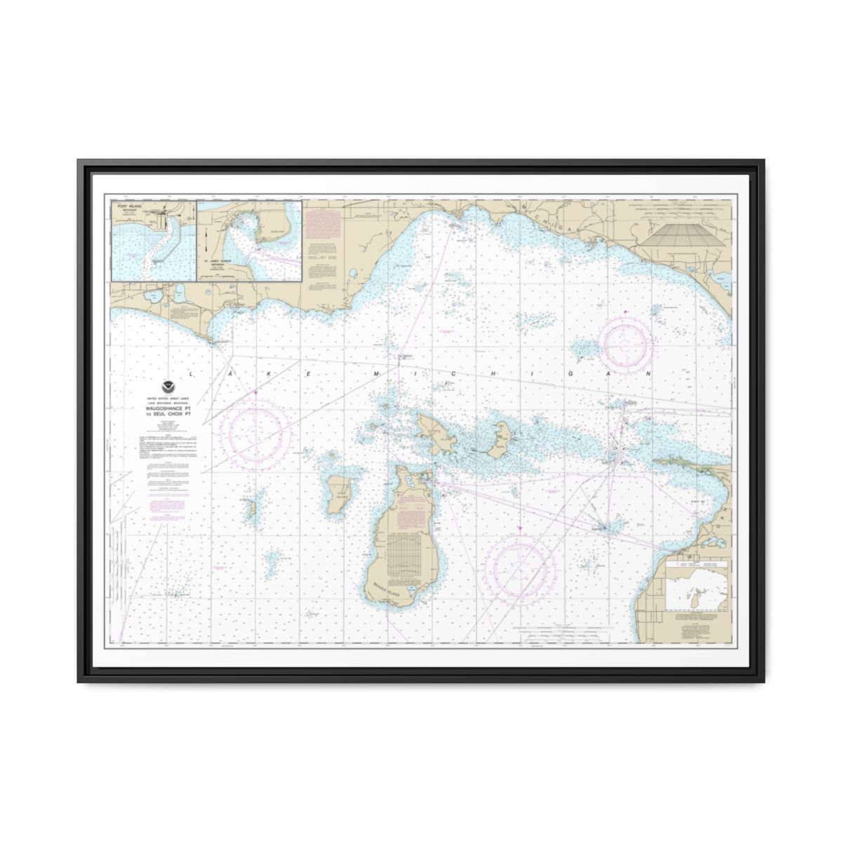 Chart 14911 Waugoshance Point to Seul Choix Point, including Beaver Island Group;Port Inland;Beaver Harbor - NOAA Nautical Chart Floating Frame Canvas | 32" x 24" | 40" x 30" - Black front