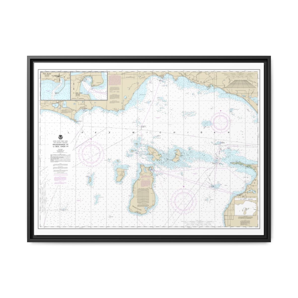 Chart 14911 Waugoshance Point to Seul Choix Point, including Beaver Island Group;Port Inland;Beaver Harbor - NOAA Nautical Chart Floating Frame Canvas | 32" x 24" | 40" x 30" - Black front