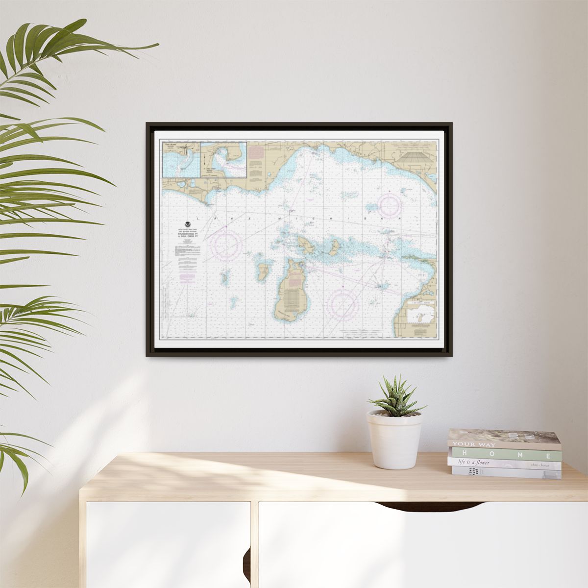 Chart 14911 Waugoshance Point to Seul Choix Point, including Beaver Island Group;Port Inland;Beaver Harbor - NOAA Nautical Chart Floating Frame Canvas | 32" x 24" | 40" x 30" - Espresso context-1