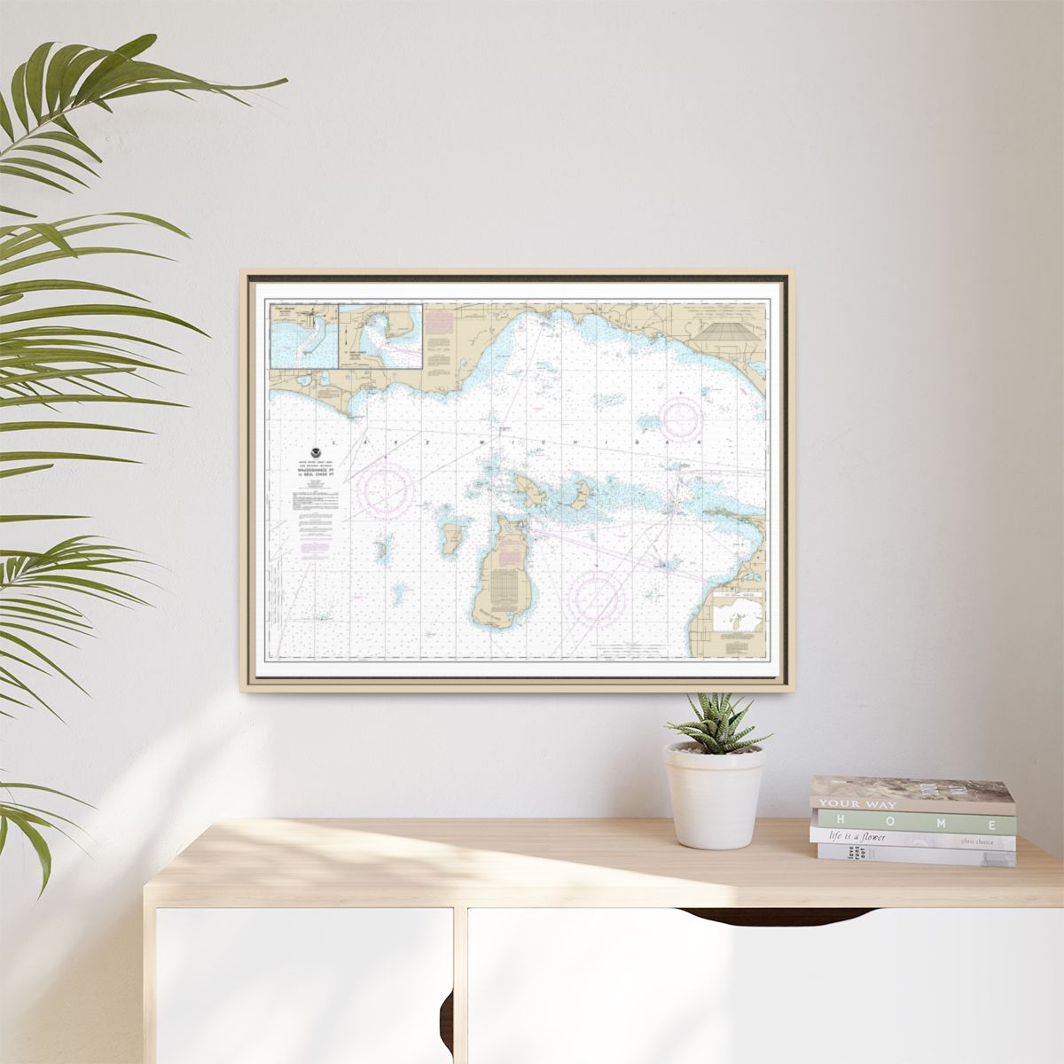 Chart 14911 Waugoshance Point to Seul Choix Point, including Beaver Island Group;Port Inland;Beaver Harbor - NOAA Nautical Chart Floating Frame Canvas | 32" x 24" | 40" x 30" - Natural context-1
