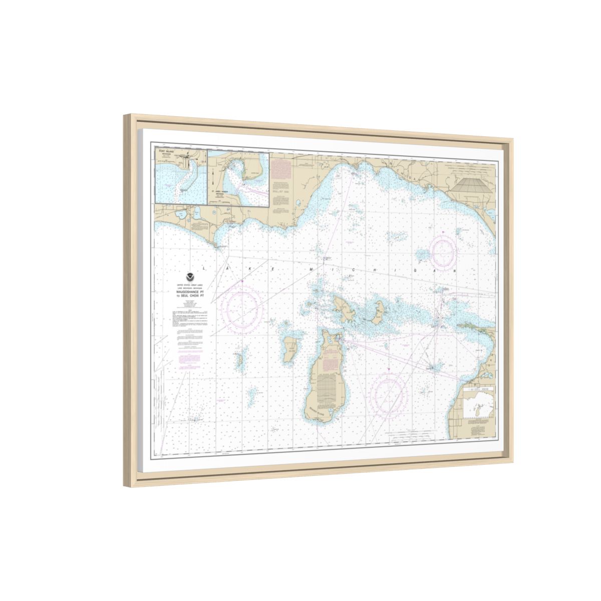 Chart 14911 Waugoshance Point to Seul Choix Point, including Beaver Island Group;Port Inland;Beaver Harbor - NOAA Nautical Chart Floating Frame Canvas | 32" x 24" | 40" x 30" - Natural side