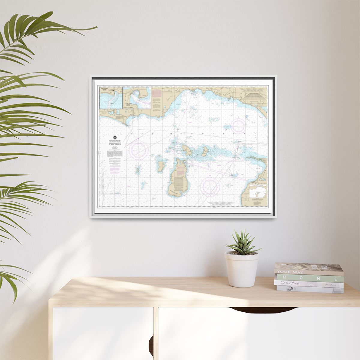 Chart 14911 Waugoshance Point to Seul Choix Point, including Beaver Island Group;Port Inland;Beaver Harbor - NOAA Nautical Chart Floating Frame Canvas | 32" x 24" | 40" x 30" - White context-1