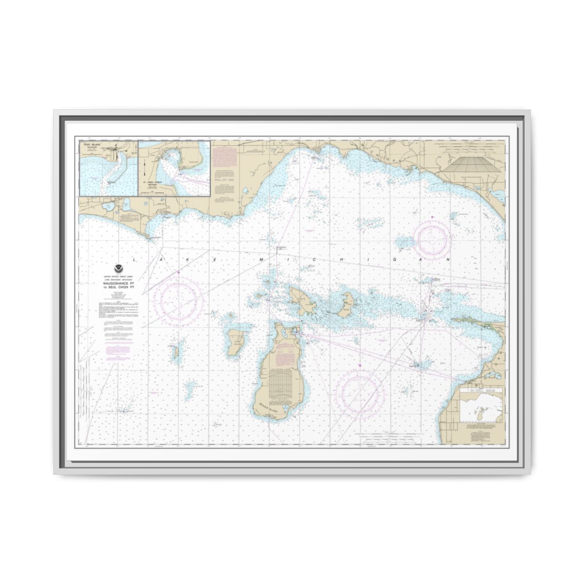 Chart 14911 Waugoshance Point to Seul Choix Point, including Beaver Island Group;Port Inland;Beaver Harbor - NOAA Nautical Chart Floating Frame Canvas | 32" x 24" | 40" x 30" - White front
