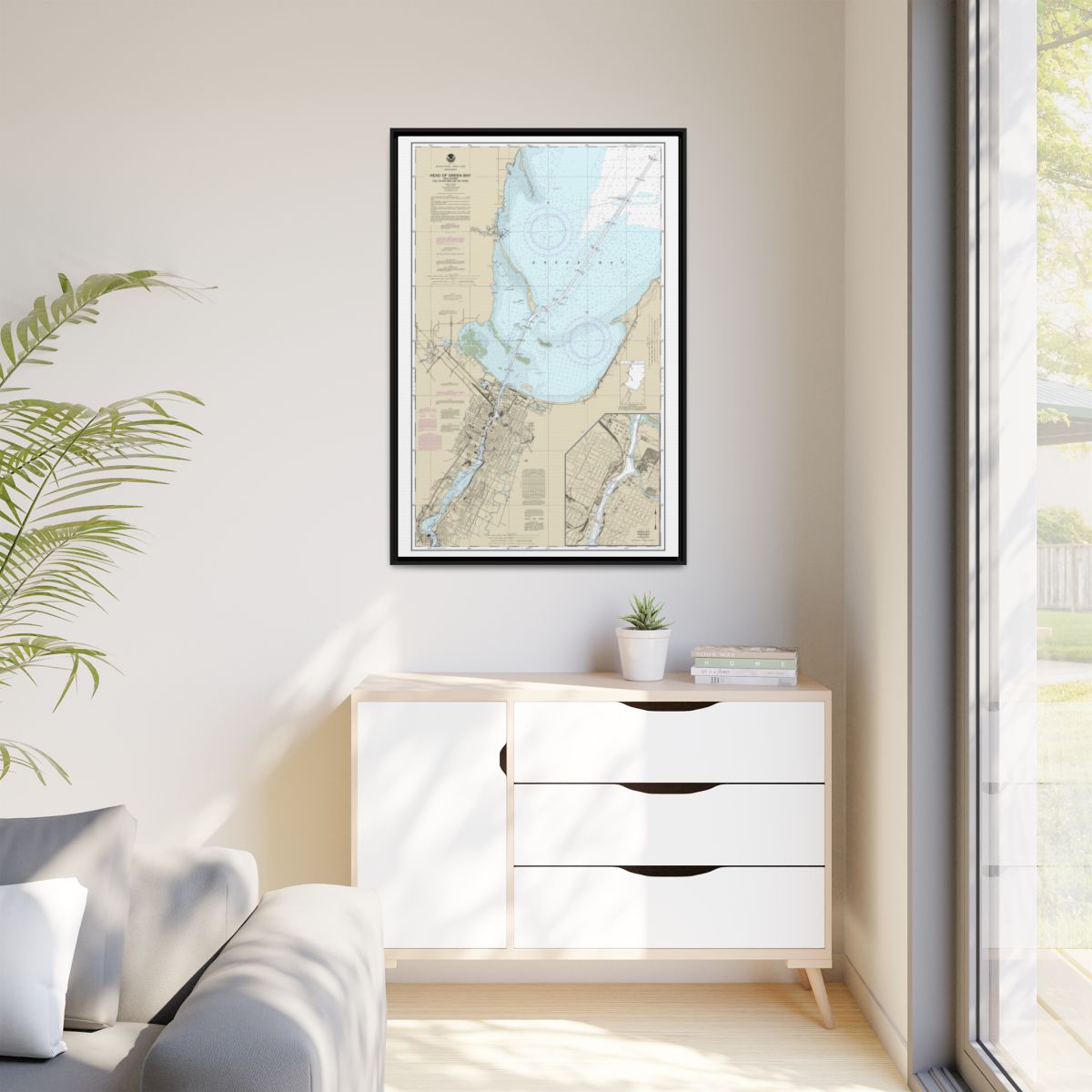 Chart 14918 Head of Green Bay, including Fox River below De Pere;Green Bay - NOAA Nautical Chart Floating Frame Canvas | 20" x 30" | 24" x 36" | 32" x 48" - Black context-1