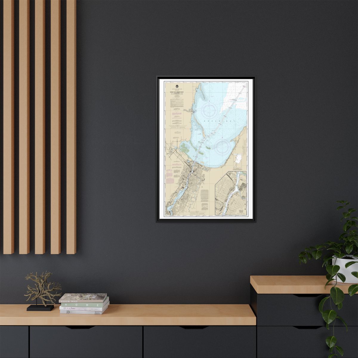 Chart 14918 Head of Green Bay, including Fox River below De Pere;Green Bay - NOAA Nautical Chart Floating Frame Canvas | 20" x 30" | 24" x 36" | 32" x 48" - Black context-2