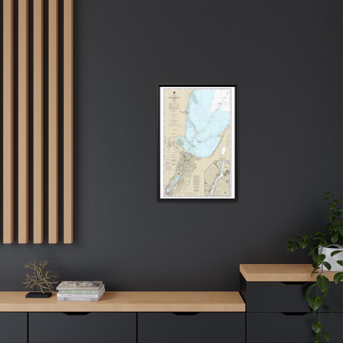Chart 14918 Head of Green Bay, including Fox River below De Pere;Green Bay - NOAA Nautical Chart Floating Frame Canvas | 20" x 30" | 24" x 36" | 32" x 48" - Black context-2