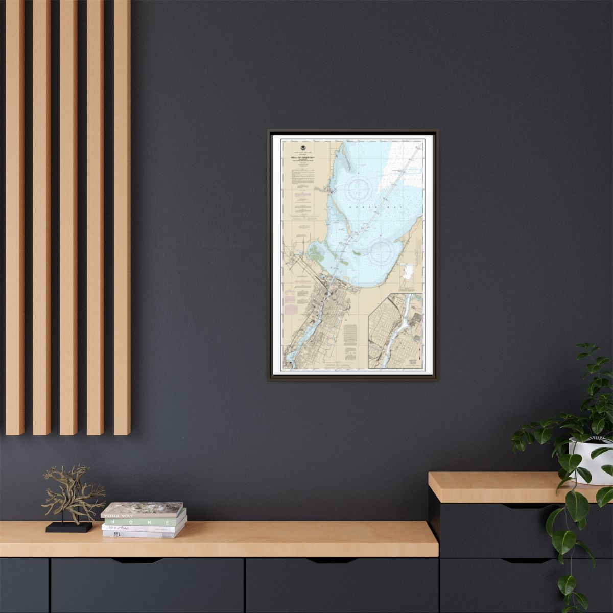 Chart 14918 Head of Green Bay, including Fox River below De Pere;Green Bay - NOAA Nautical Chart Floating Frame Canvas | 20" x 30" | 24" x 36" | 32" x 48" - Espresso context-2