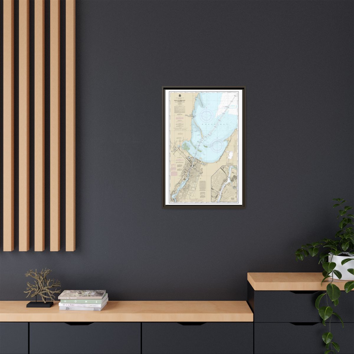 Chart 14918 Head of Green Bay, including Fox River below De Pere;Green Bay - NOAA Nautical Chart Floating Frame Canvas | 20" x 30" | 24" x 36" | 32" x 48" - Espresso context-2