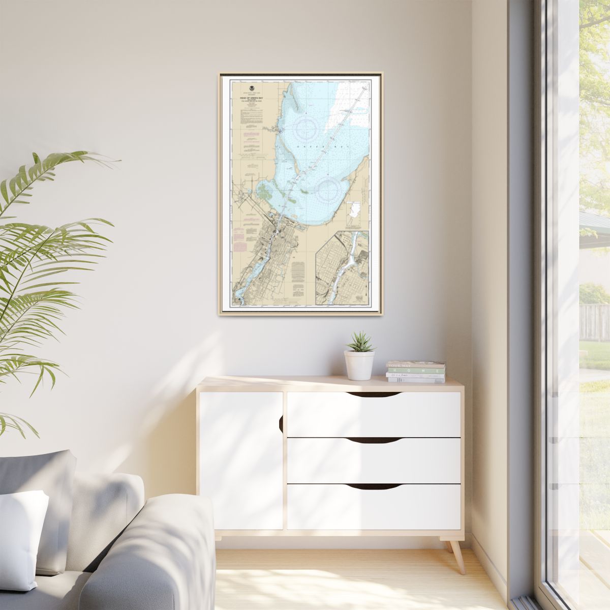 Chart 14918 Head of Green Bay, including Fox River below De Pere;Green Bay - NOAA Nautical Chart Floating Frame Canvas | 20" x 30" | 24" x 36" | 32" x 48" - Natural context-1