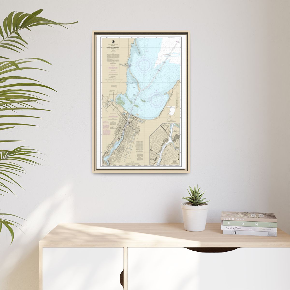 Chart 14918 Head of Green Bay, including Fox River below De Pere;Green Bay - NOAA Nautical Chart Floating Frame Canvas | 20" x 30" | 24" x 36" | 32" x 48" - Natural context-1