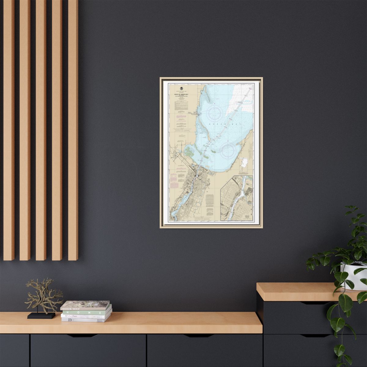 Chart 14918 Head of Green Bay, including Fox River below De Pere;Green Bay - NOAA Nautical Chart Floating Frame Canvas | 20" x 30" | 24" x 36" | 32" x 48" - Natural context-2