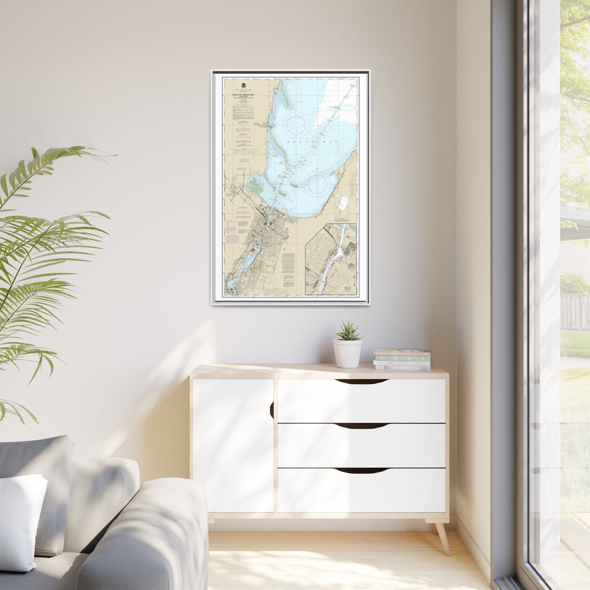 Chart 14918 Head of Green Bay, including Fox River below De Pere;Green Bay - NOAA Nautical Chart Floating Frame Canvas | 20" x 30" | 24" x 36" | 32" x 48" - White context-1