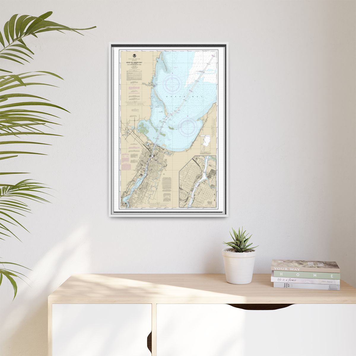 Chart 14918 Head of Green Bay, including Fox River below De Pere;Green Bay - NOAA Nautical Chart Floating Frame Canvas | 20" x 30" | 24" x 36" | 32" x 48" - White context-1