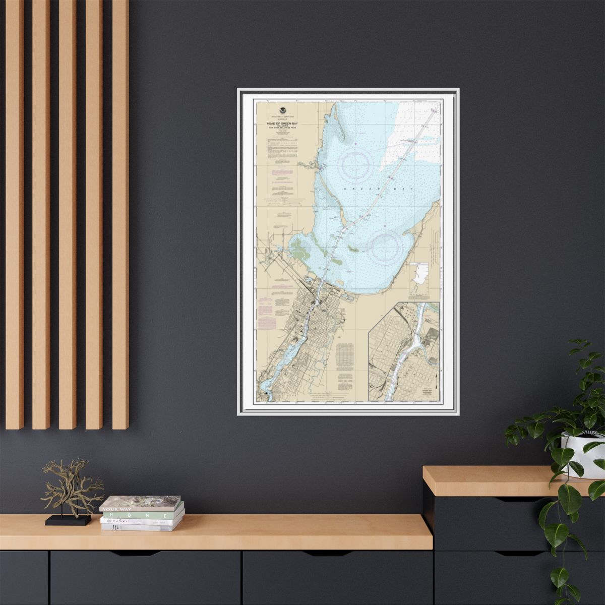 Chart 14918 Head of Green Bay, including Fox River below De Pere;Green Bay - NOAA Nautical Chart Floating Frame Canvas | 20" x 30" | 24" x 36" | 32" x 48" - White context-2