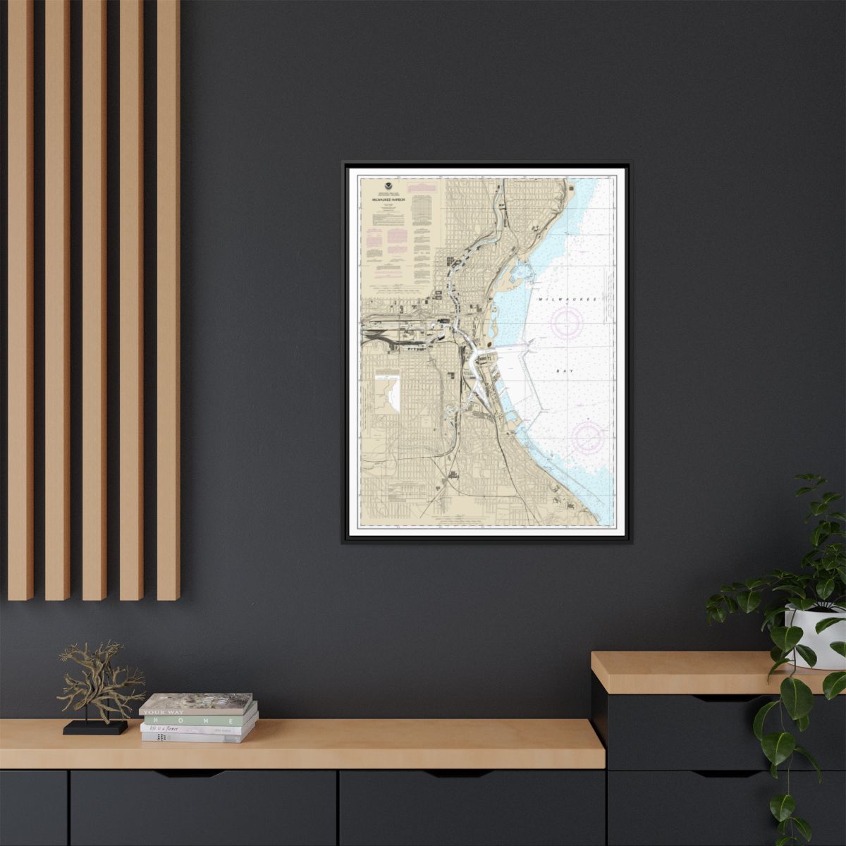 Chart 14924 Milwaukee Harbor - NOAA Nautical Chart Floating Frame Canvas | 24" x 32" | 30" x 40" - Black context-2