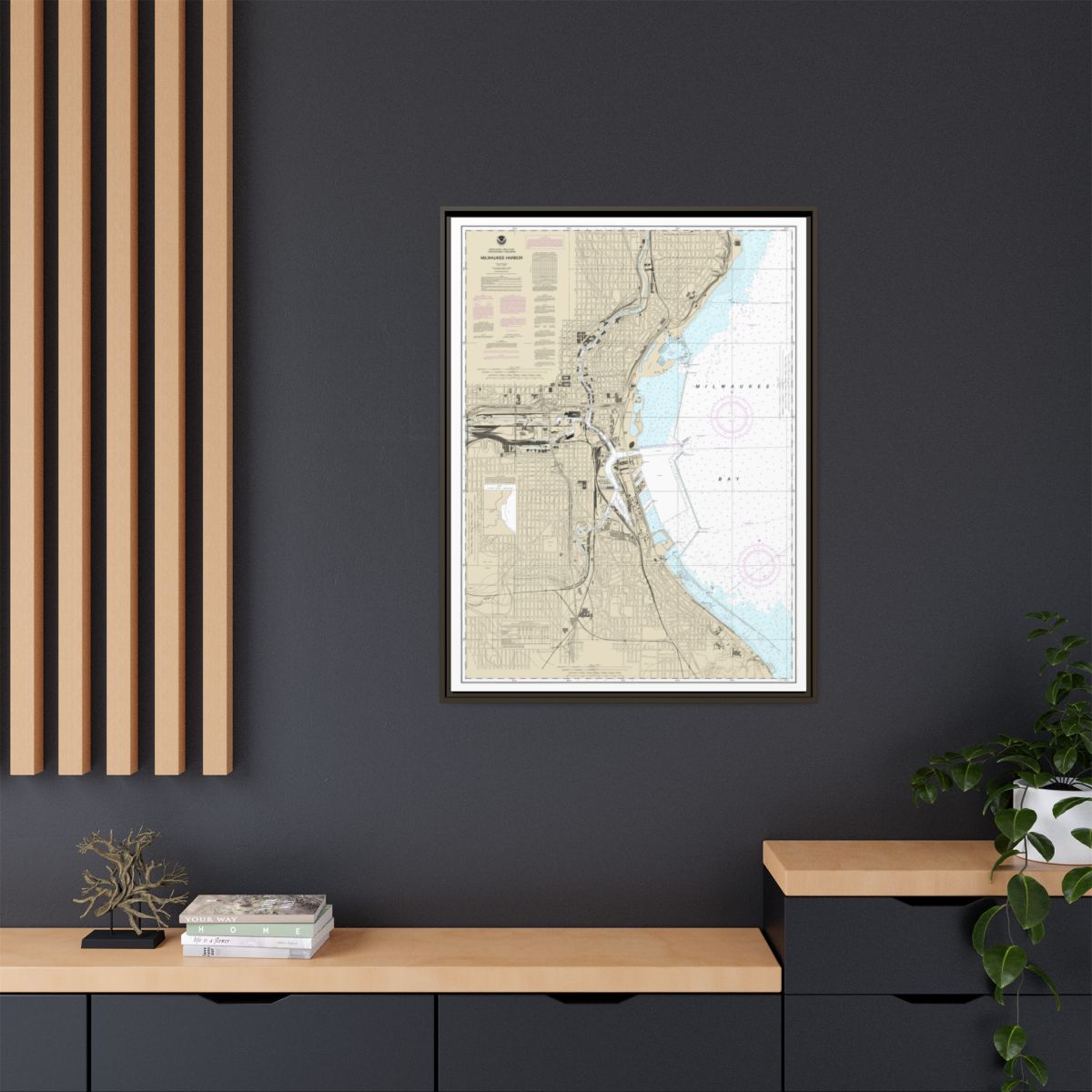 Chart 14924 Milwaukee Harbor - NOAA Nautical Chart Floating Frame Canvas | 24" x 32" | 30" x 40" - Espresso context-2