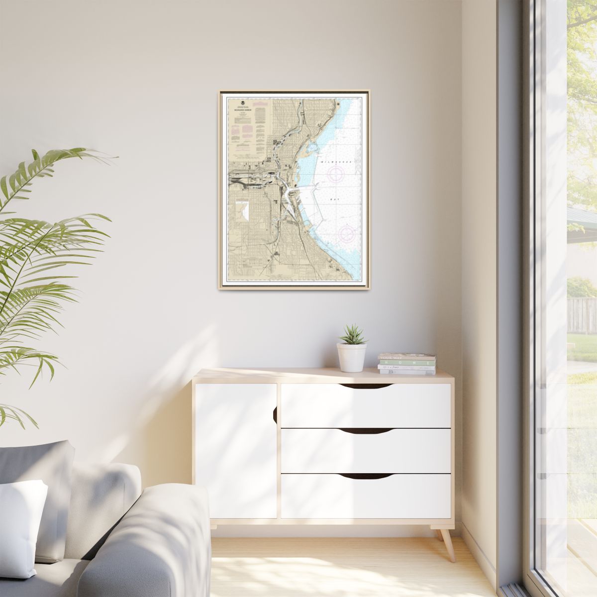 Chart 14924 Milwaukee Harbor - NOAA Nautical Chart Floating Frame Canvas | 24" x 32" | 30" x 40" - Natural context-1