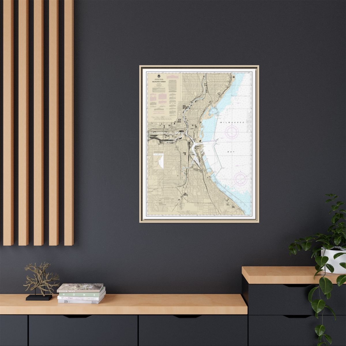 Chart 14924 Milwaukee Harbor - NOAA Nautical Chart Floating Frame Canvas | 24" x 32" | 30" x 40" - Natural context-2