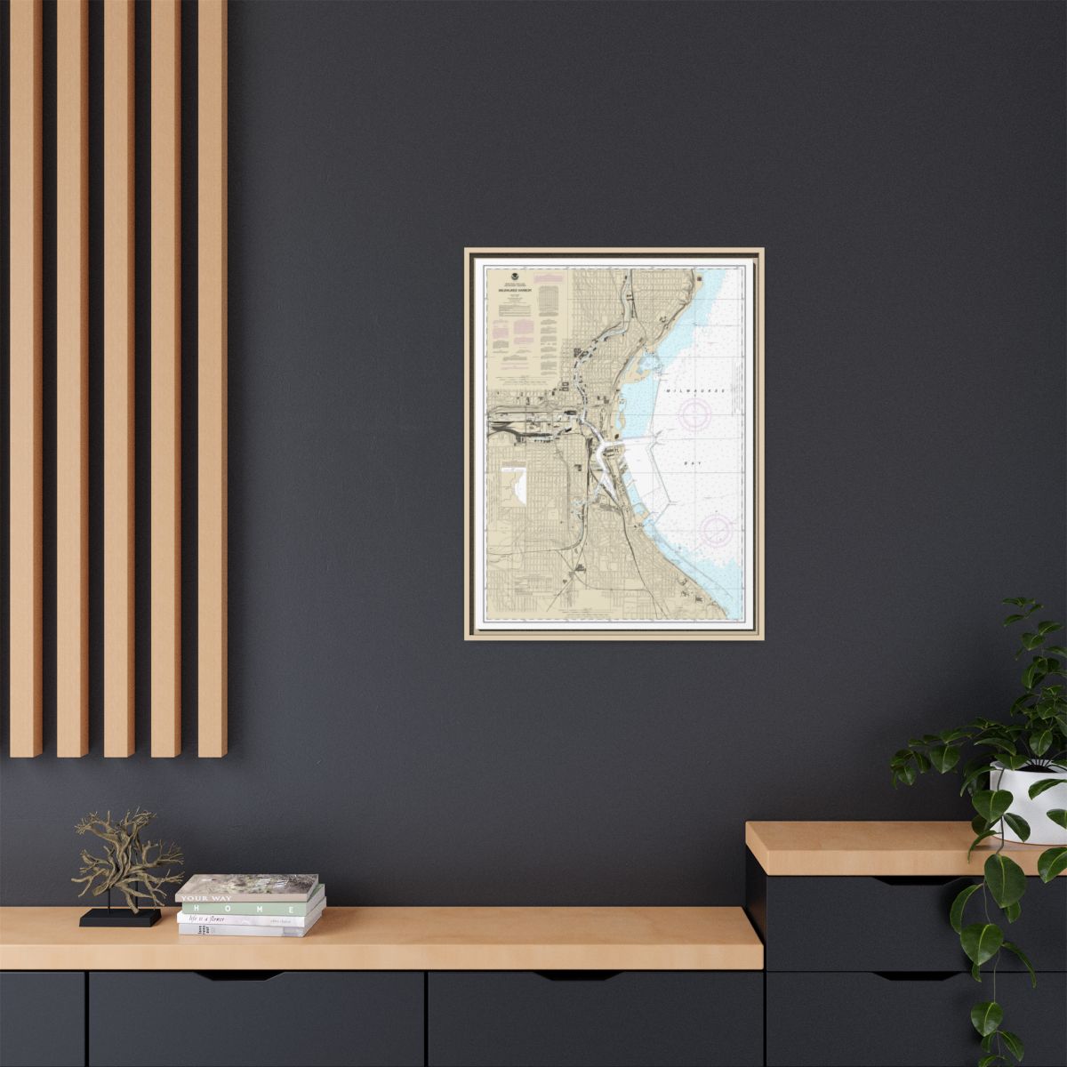 Chart 14924 Milwaukee Harbor - NOAA Nautical Chart Floating Frame Canvas | 24" x 32" | 30" x 40" - Natural context-2