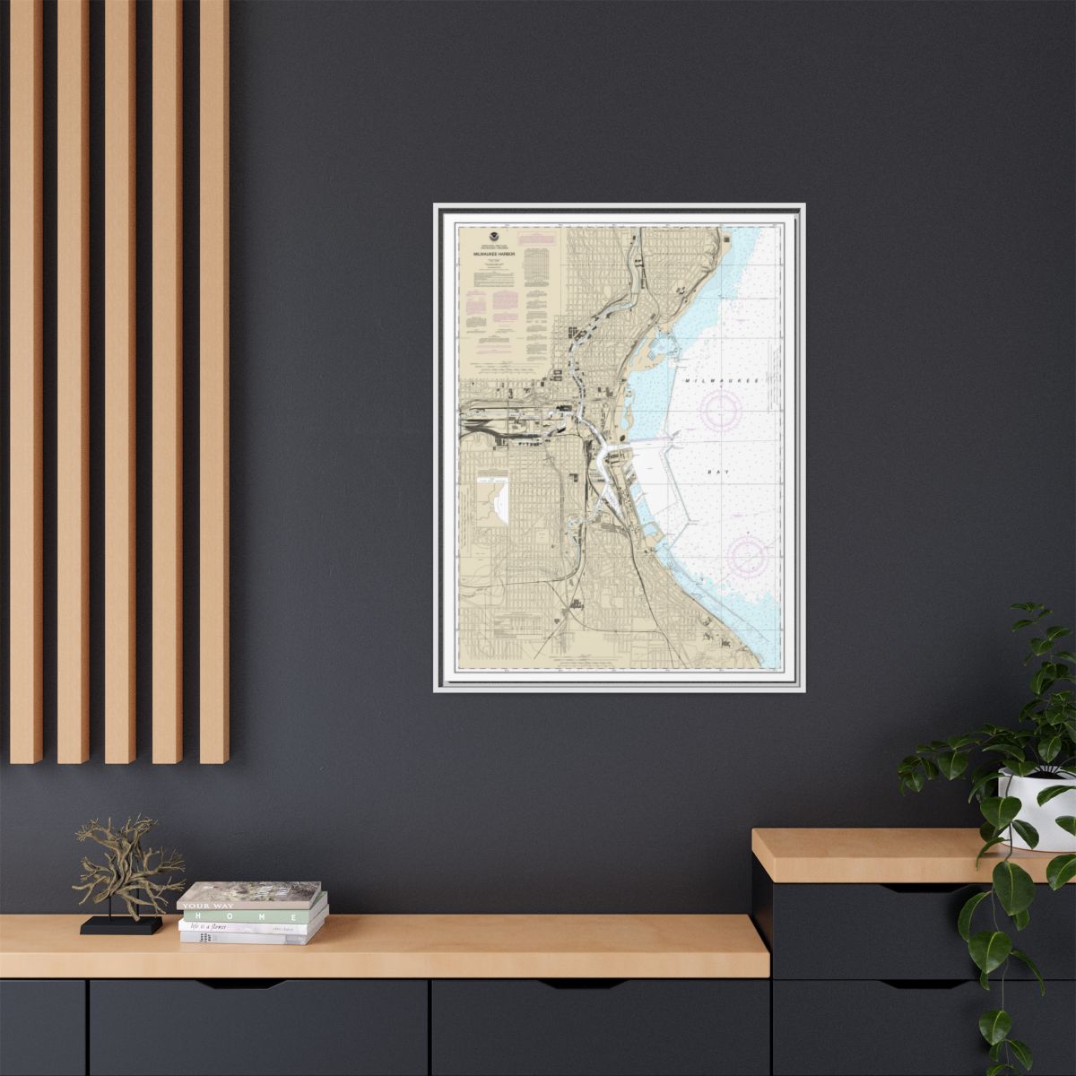 Chart 14924 Milwaukee Harbor - NOAA Nautical Chart Floating Frame Canvas | 24" x 32" | 30" x 40" - White context-2