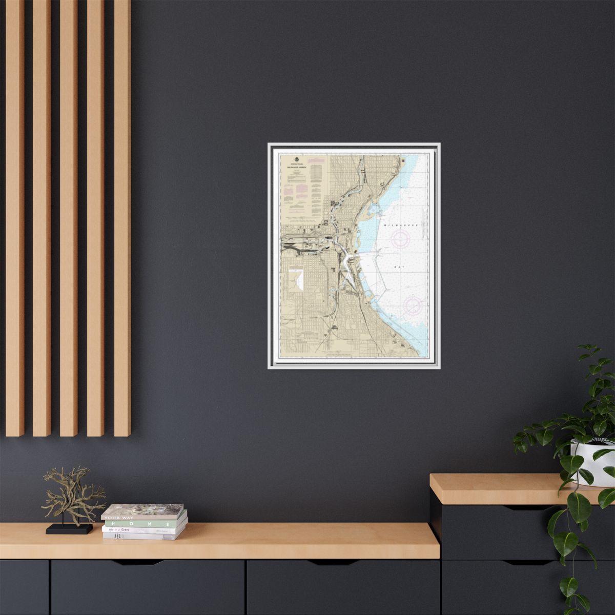 Chart 14924 Milwaukee Harbor - NOAA Nautical Chart Floating Frame Canvas | 24" x 32" | 30" x 40" - White context-2