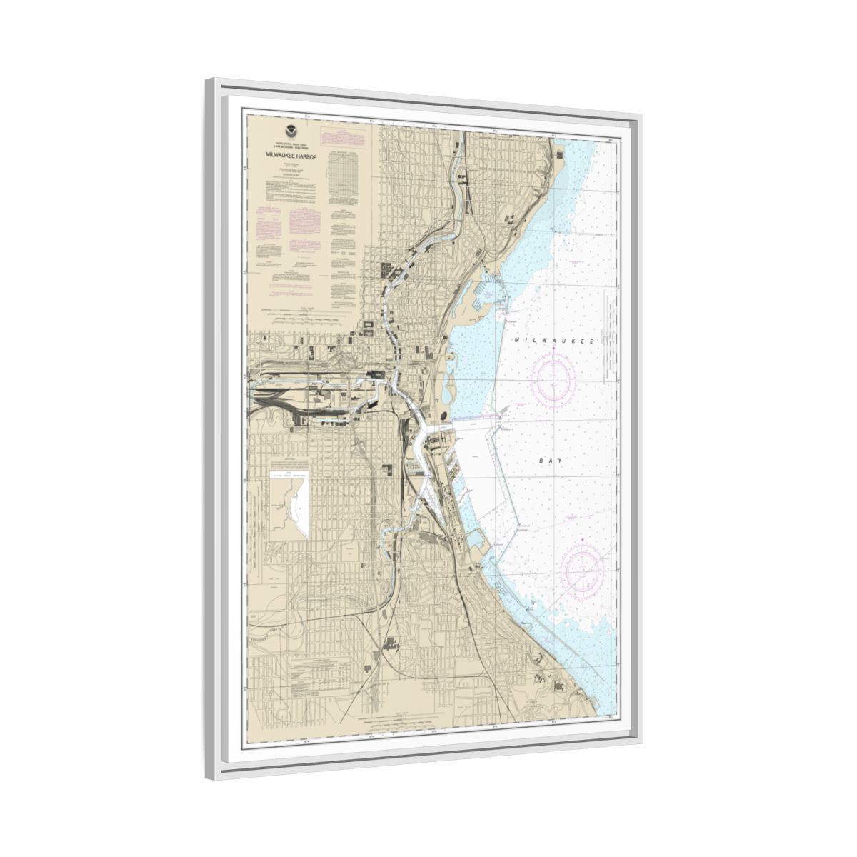 Chart 14924 Milwaukee Harbor - NOAA Nautical Chart Floating Frame Canvas | 24" x 32" | 30" x 40" - White side