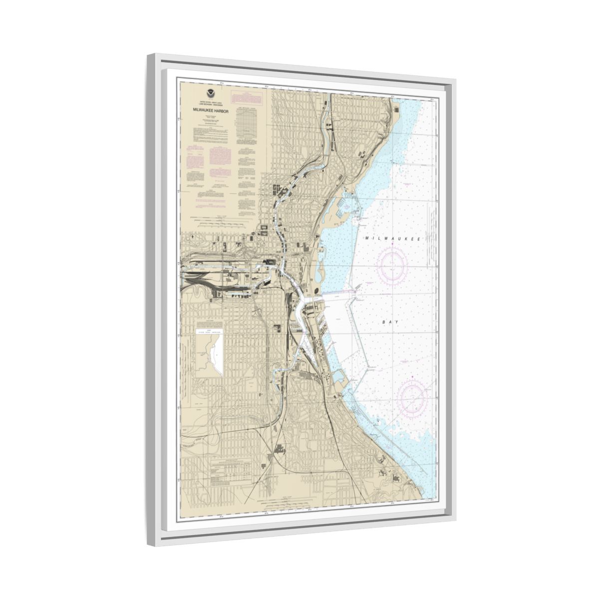 Chart 14924 Milwaukee Harbor - NOAA Nautical Chart Floating Frame Canvas | 24" x 32" | 30" x 40" - White side