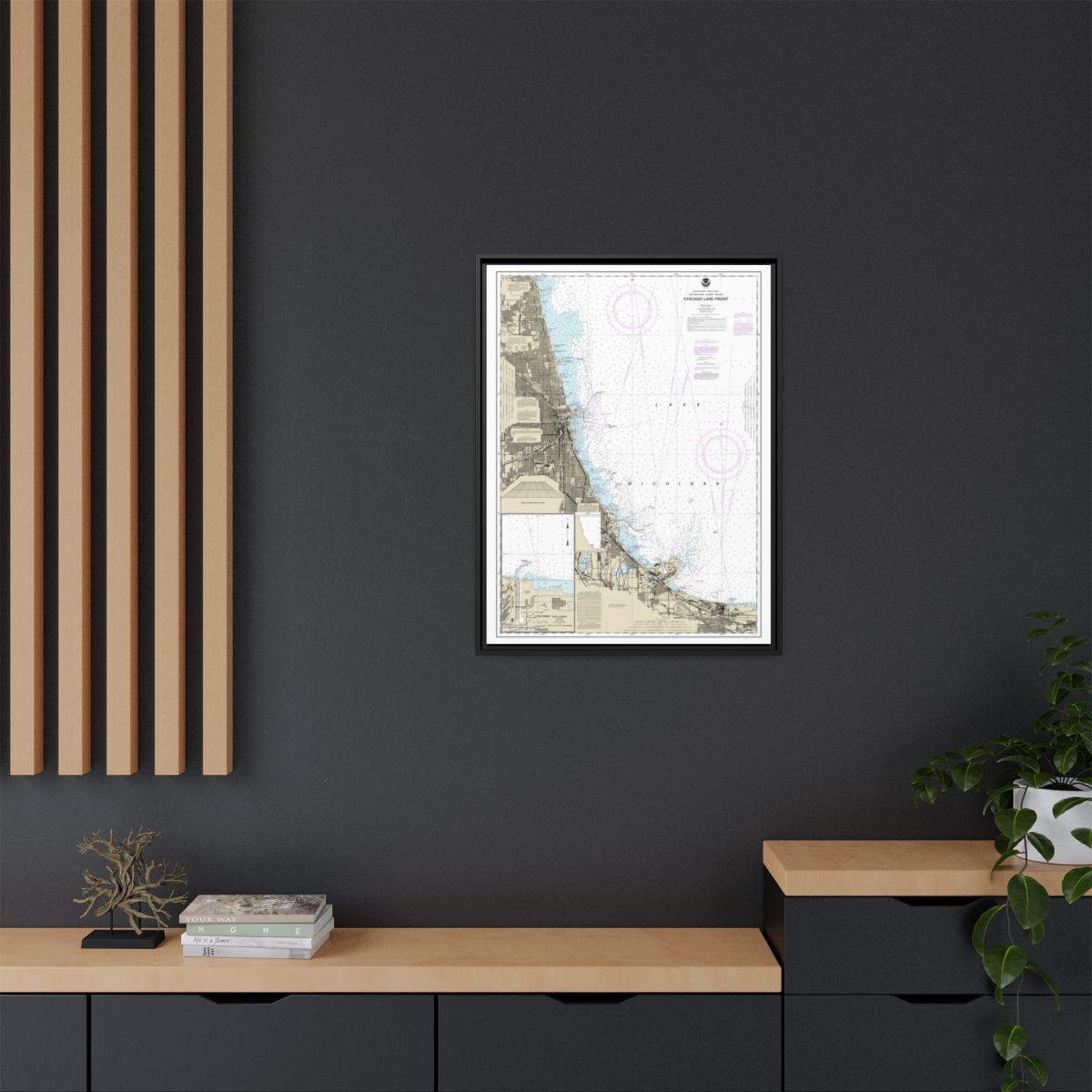 Chart 14927 Chicago Lake Front;Gary Harbor - NOAA Nautical Chart Floating Frame Canvas | 24" x 32" | 30" x 40" - Black context-2