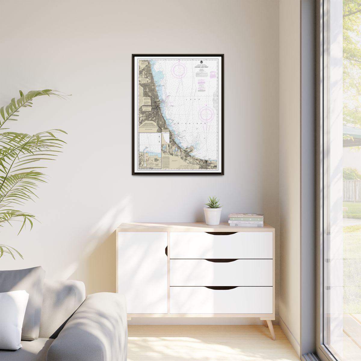 Chart 14927 Chicago Lake Front;Gary Harbor - NOAA Nautical Chart Floating Frame Canvas | 24" x 32" | 30" x 40" - Espresso context-1