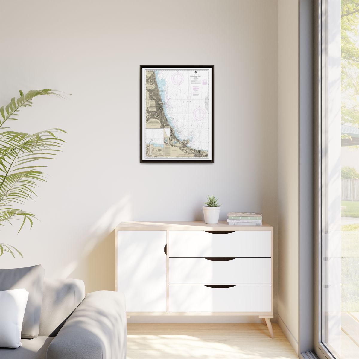 Chart 14927 Chicago Lake Front;Gary Harbor - NOAA Nautical Chart Floating Frame Canvas | 24" x 32" | 30" x 40" - Espresso context-1
