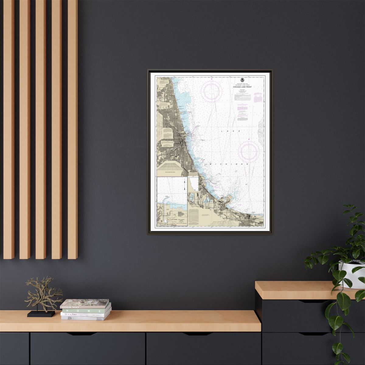 Chart 14927 Chicago Lake Front;Gary Harbor - NOAA Nautical Chart Floating Frame Canvas | 24" x 32" | 30" x 40" - Espresso context-2