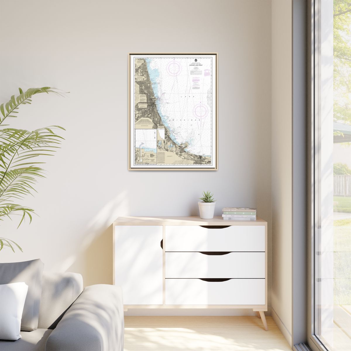 Chart 14927 Chicago Lake Front;Gary Harbor - NOAA Nautical Chart Floating Frame Canvas | 24" x 32" | 30" x 40" - Natural context-1