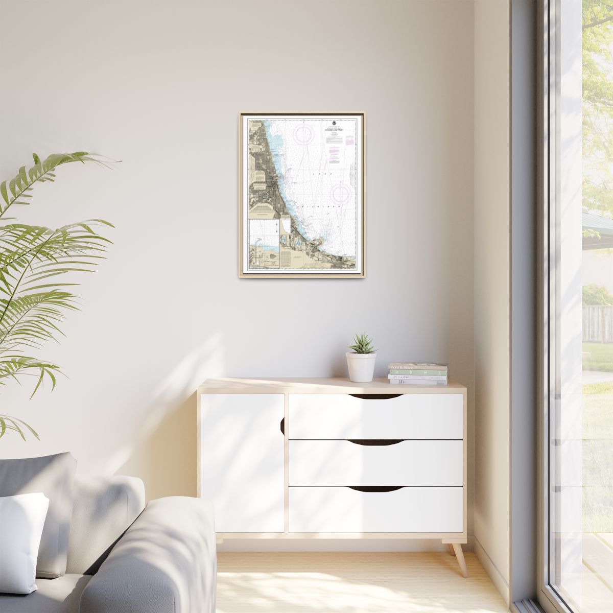 Chart 14927 Chicago Lake Front;Gary Harbor - NOAA Nautical Chart Floating Frame Canvas | 24" x 32" | 30" x 40" - Natural context-1