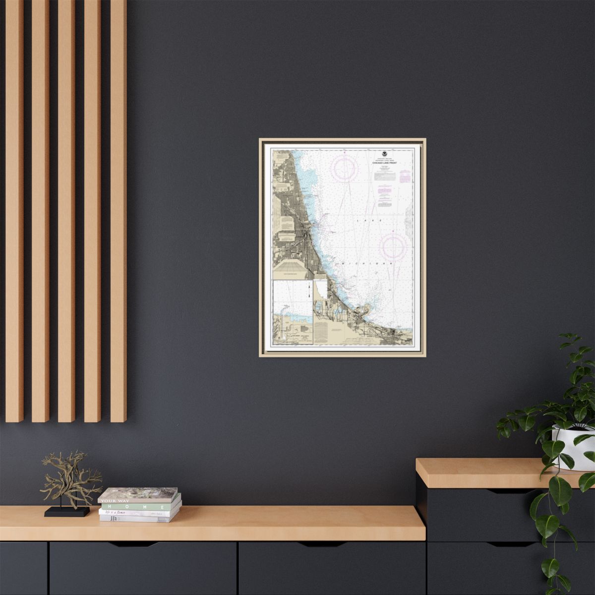 Chart 14927 Chicago Lake Front;Gary Harbor - NOAA Nautical Chart Floating Frame Canvas | 24" x 32" | 30" x 40" - Natural context-2
