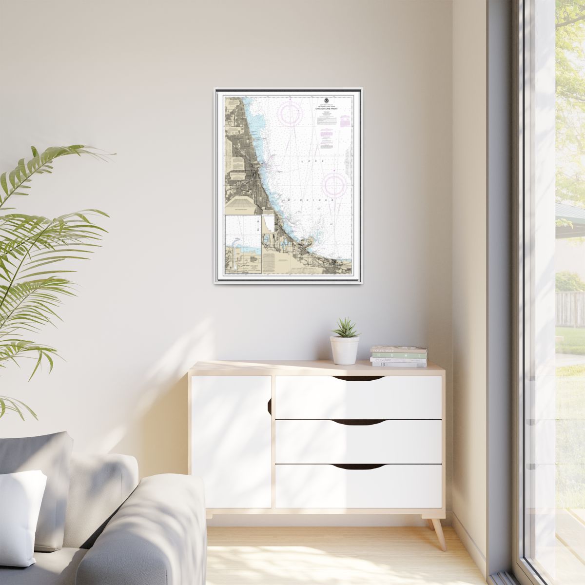 Chart 14927 Chicago Lake Front;Gary Harbor - NOAA Nautical Chart Floating Frame Canvas | 24" x 32" | 30" x 40" - White context-1