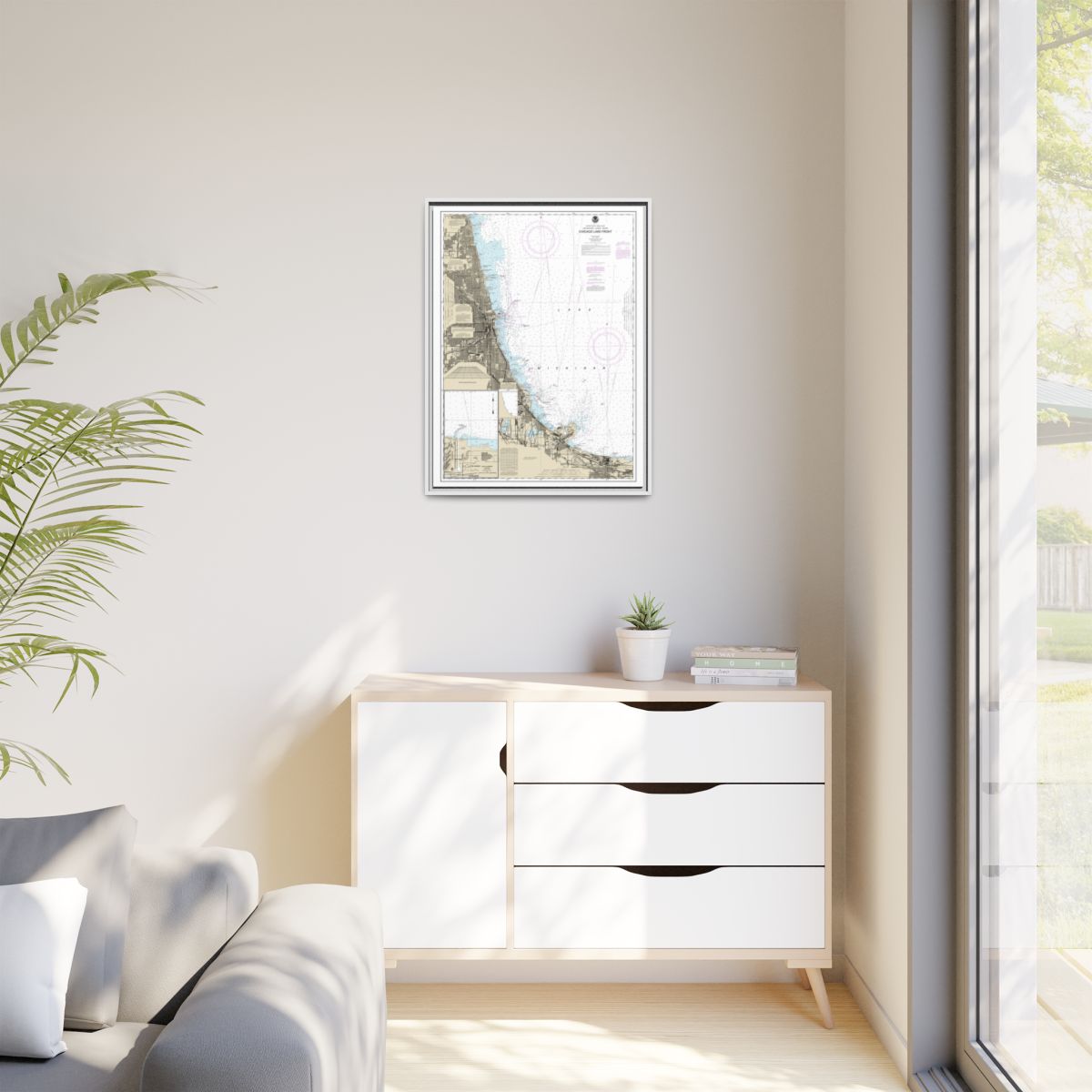 Chart 14927 Chicago Lake Front;Gary Harbor - NOAA Nautical Chart Floating Frame Canvas | 24" x 32" | 30" x 40" - White context-1
