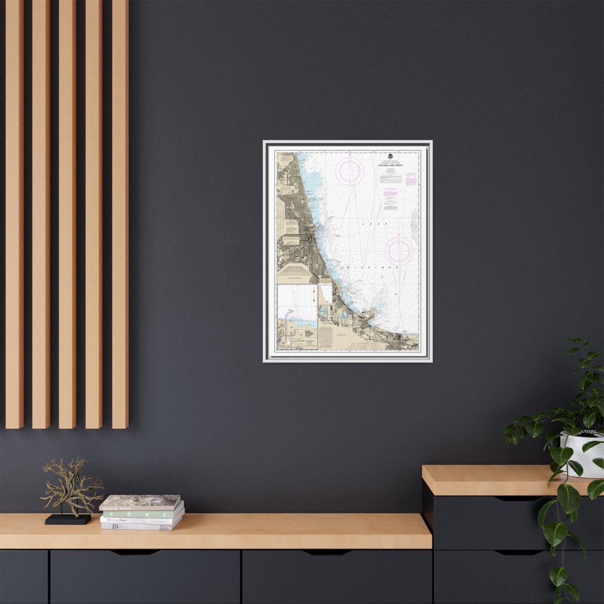Chart 14927 Chicago Lake Front;Gary Harbor - NOAA Nautical Chart Floating Frame Canvas | 24" x 32" | 30" x 40" - White context-2