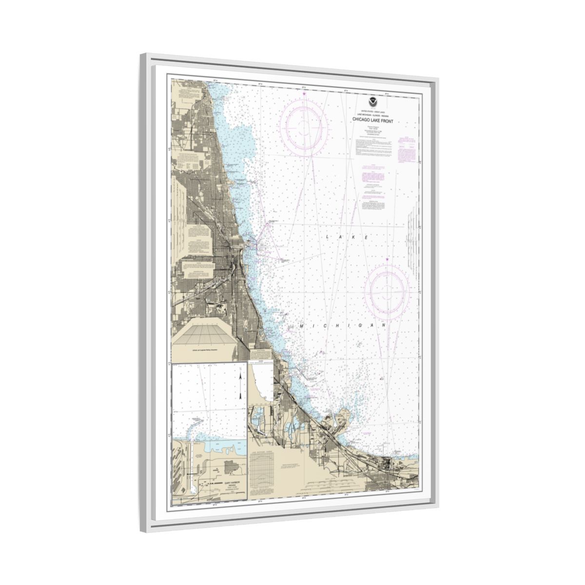 Chart 14927 Chicago Lake Front;Gary Harbor - NOAA Nautical Chart Floating Frame Canvas | 24" x 32" | 30" x 40" - White side