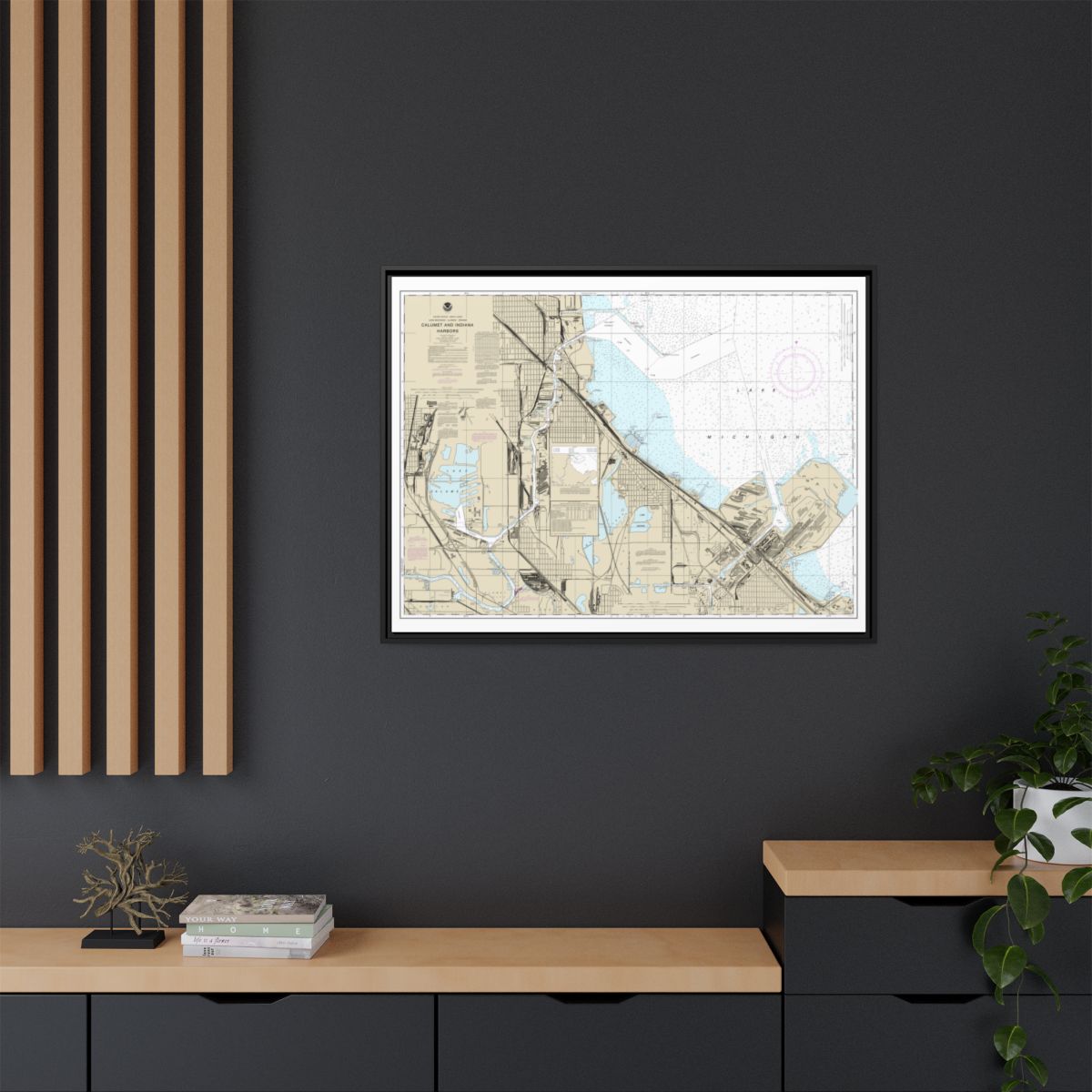 Chart 14929 Calumet, Indiana and Buffington Harbors, and Lake Calumet - NOAA Nautical Chart Floating Frame Canvas | 32" x 24" | 40" x 30" - Black context-2