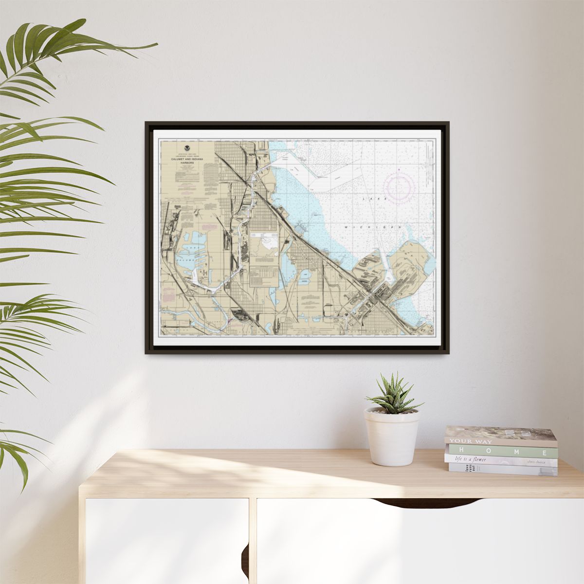 Chart 14929 Calumet, Indiana and Buffington Harbors, and Lake Calumet - NOAA Nautical Chart Floating Frame Canvas | 32" x 24" | 40" x 30" - Espresso context-1